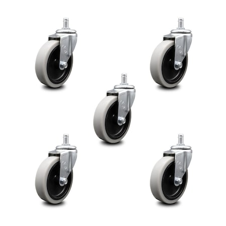 Service Caster 4 Inch Thermoplastic Wheel 7/8 Inch Grip Ring Stem Caster SCC, 5PK SCC-GR05S410-TPRS-71678-5
